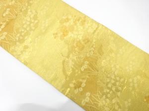 アンティーク　流水に鶴・草花模様織り出し袋帯（材料）